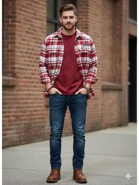 Columbia Men's Red Plaid Button-Up Shirt Jacket L